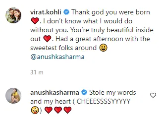 Anushka Sharma's comment on Virat Kohli's post. (Photo Source: Instagram)
